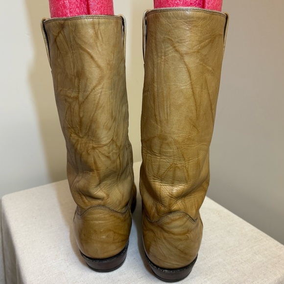 Alberta Boot Co Biltrite Sole Mens 10 Distressed Marble Tan Leather Cowboy Boots - Picture 3 of 10